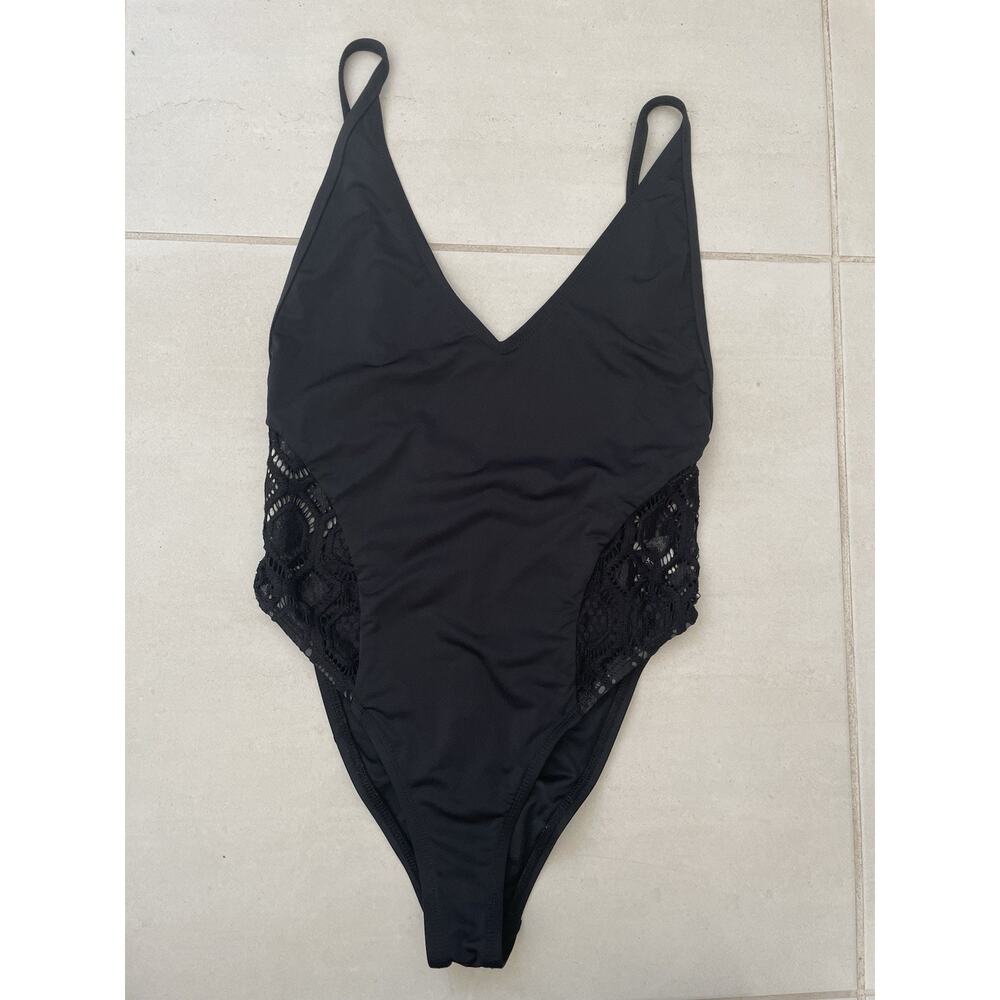 Ris-K Swim One Piece Swimsuit Plunge Crochet Swimwear Beach